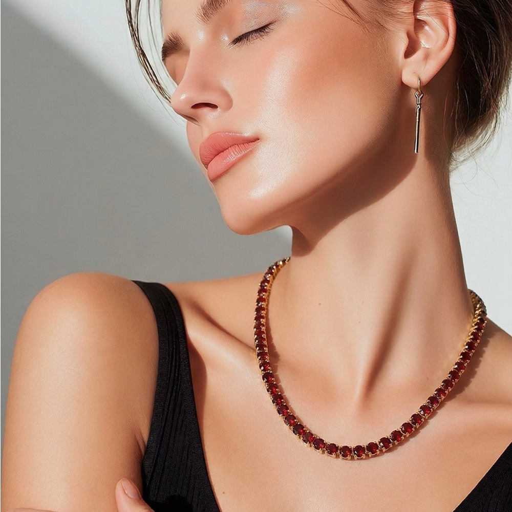 Dazzling Lab Created Fire Garnet Diamondettes (CZ) Tennis Necklace